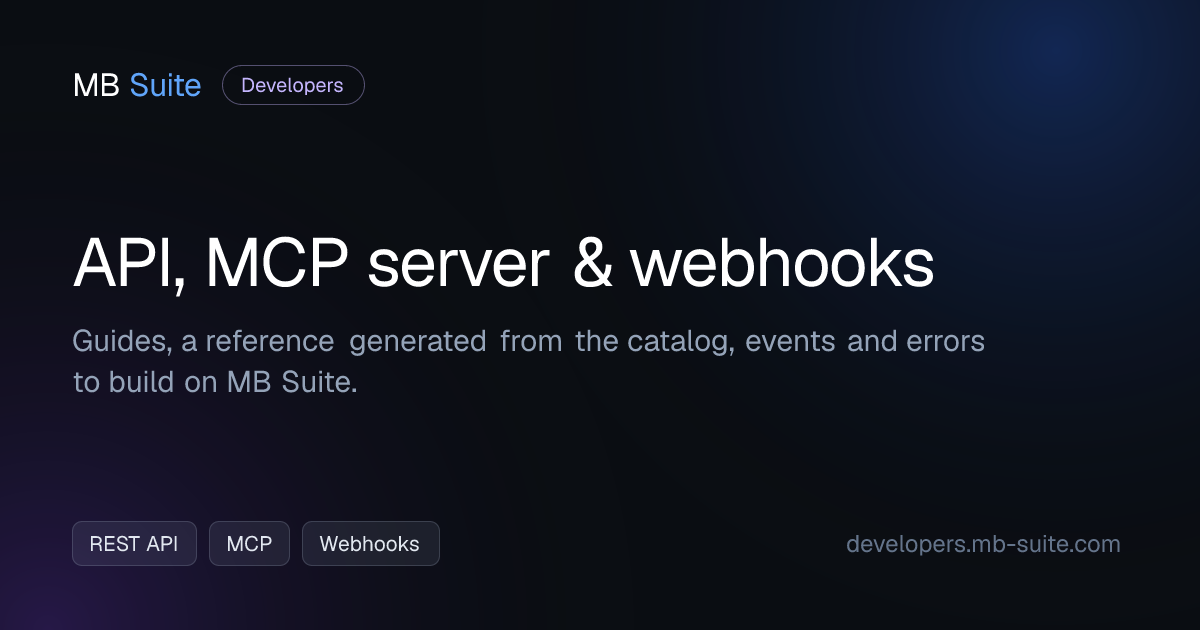 Integrations · API reference | MB Suite Developers
